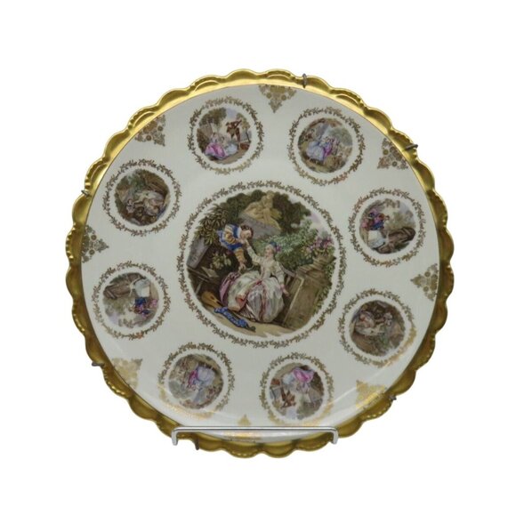 Vintage Steinberger Austria Ceramic Plate With Gold Trim and Romantic Scenes - Picture 1 of 10
